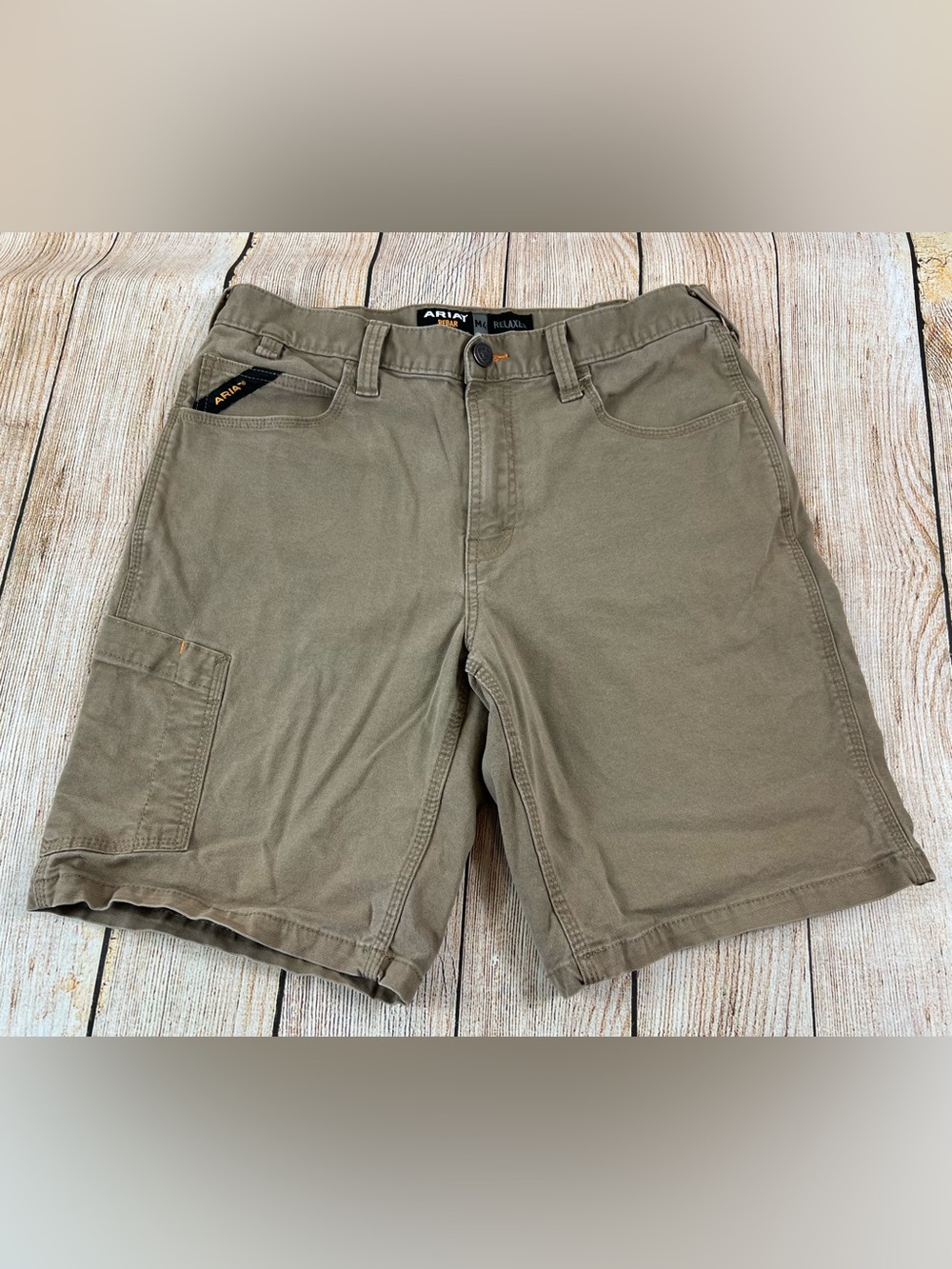 Ariat Rebar M4 Relaxed Canvas Work Shorts Field Khaki Cotton Size 32